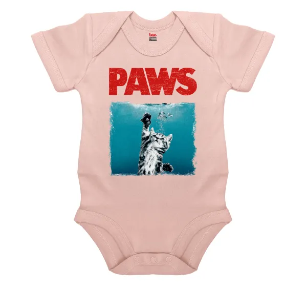PAWS — Βρεφικό φορμάκι μωρού, 0-18 μηνών, ΡΟΖ POWDER, 100% Organic Cotton, κοντομάνικο