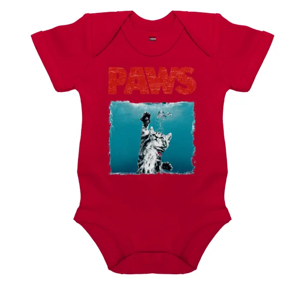 PAWS — Βρεφικό φορμάκι μωρού,ΚΟΚΚΙΝΟ, 100% Organic Cotton, κοντομάνικο