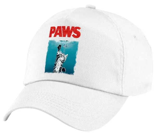 PAWS — Children's Baseball Cap, 100% Cotton Twill, White (COTTON, CHILDREN'S, UNISEX, ONE SIZE)