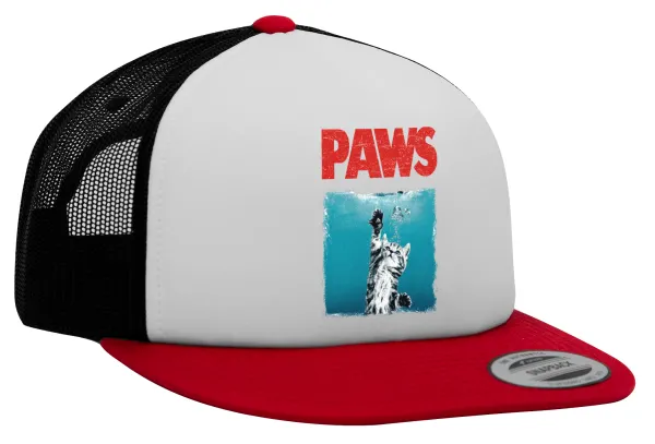PAWS — Adult Foam Flat Snapback with Mesh Red-White-Black (POLYESTER, ADULT, UNISEX, ONE SIZE)
