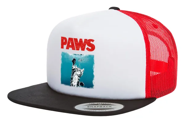 PAWS — Adult Foam Flat Snapback with Mesh Black-White-Red (POLYESTER, ADULT, UNISEX, ONE SIZE)