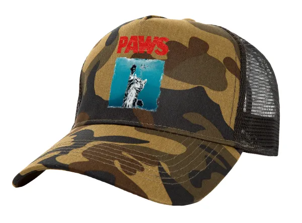 PAWS — Adult Structured Trucker Hat, with Mesh, (Camouflage) Army (100% COTTON, ADULT, UNISEX, ONE SIZE)