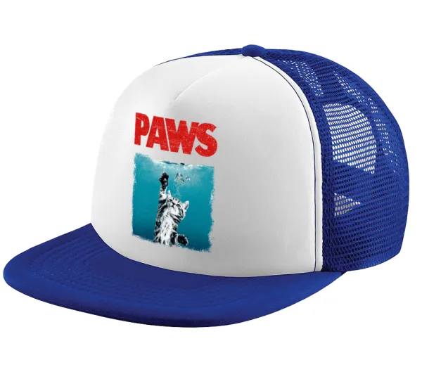 PAWS — Adult Soft Trucker Hat with Blue/White Mesh (POLYESTER, ADULT, UNISEX, ONE SIZE)