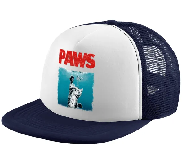 PAWS — Adult Soft Trucker Hat with Dark Blue/White Mesh (POLYESTER, ADULT, UNISEX, ONE SIZE)