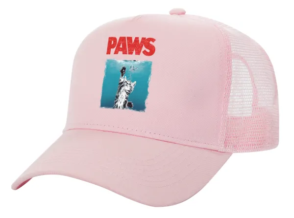 PAWS — Adult Structured Trucker Hat, with Mesh, PINK (100% COTTON, ADULT, UNISEX, ONE SIZE)