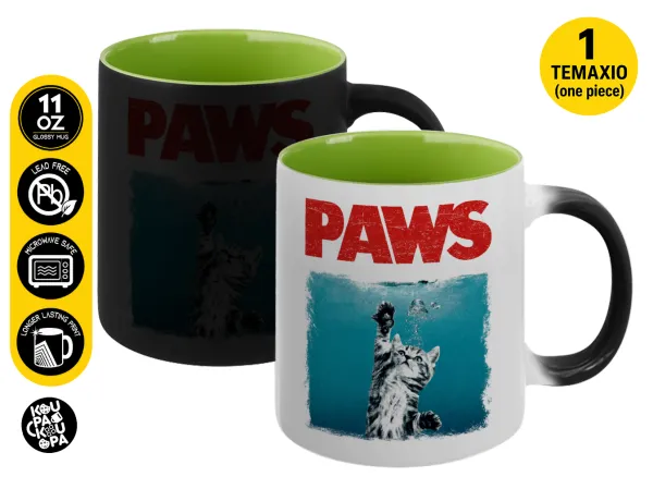 PAWS — Magic mug with green interior, ceramic, 330ml, changes colour with hot drinks