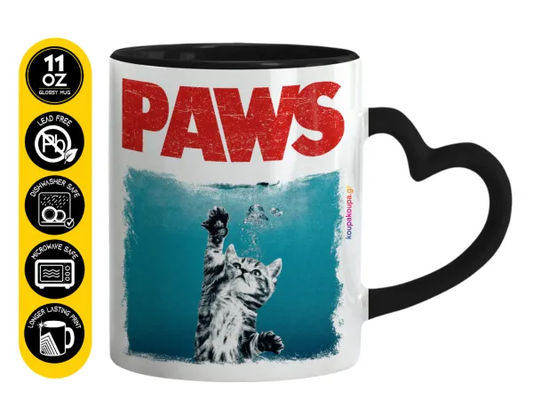 PAWS — Κούπα καρδιά χερούλι μαύρη, κεραμική, 330ml