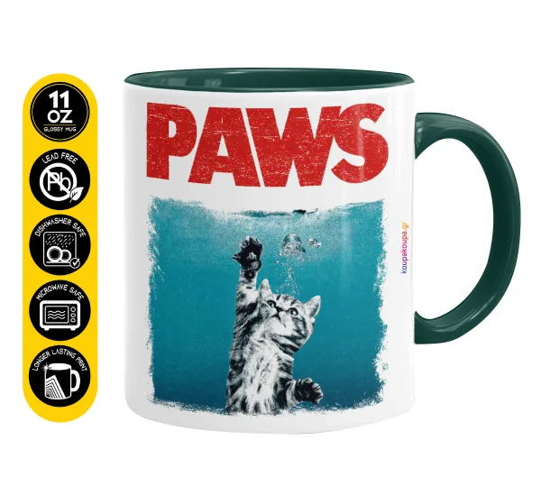 PAWS — Mug colored green, ceramic, 330ml