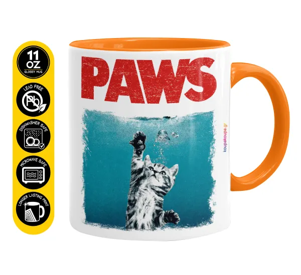 PAWS — Mug colored orange, ceramic, 330ml