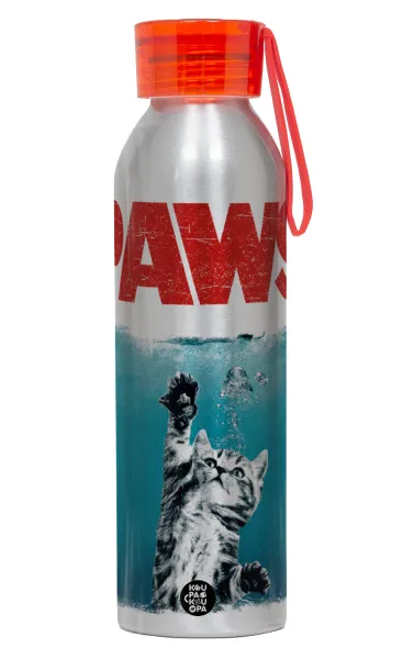 PAWS — Αλουμινένιο Αθλητικό Μπουκάλι 650ml – Ασημί με Κόκκινο Καπάκι και Λουράκι Σιλικόνης