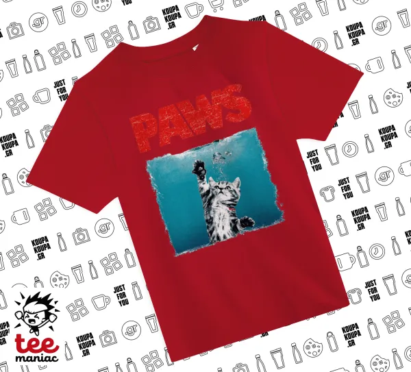 PAWS — RED childrens T-Shirt made of 100% cotton, for every day. Vegan & OEKO-TEX certified.