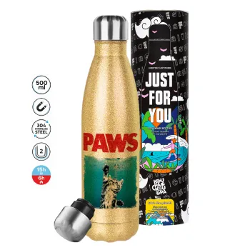 PAWS, Μεταλλικό παγούρι θερμός Glitter χρυσό (Stainless steel), διπλού τοιχώματος, 500ml