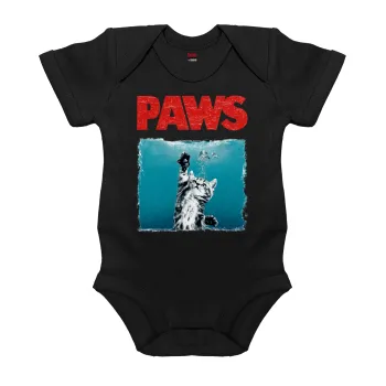 PAWS, Βρεφικό φορμάκι μωρού, 0-18 μηνών, ΜΑΥΡΟ, 100% Organic Cotton, κοντομάνικο