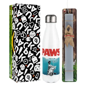 PAWS, Πασχαλινή Λαμπάδα με μεταλλικό παγούρι θερμός λευκός (500ml) & λαμπάδα αρωματική πλακέ (30cm) (ΓΚΡΙ)