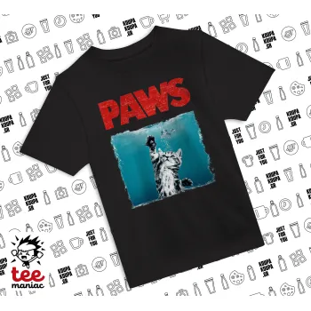 PAWS, ΜΑΥΡΟ Άνετο παιδικό T-Shirt από 100% βαμβάκι, για κάθε μέρα. Vegan & OEKO-TEX πιστοποιημένο.