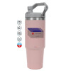 ΡΟΖ Travel Tumbler Θερμός με χερούλι και καλαμάκι 890ml