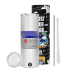 Tumbler ποτήρι θερμό από ανοξείδωτο ατσάλι 600ml, με μεταλλικό καλαμάκι & βούρτσα καθαρισμού