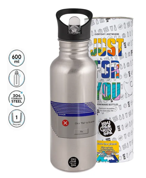 Fatal Error — Water bottle Silver with straw, stainless steel 600ml