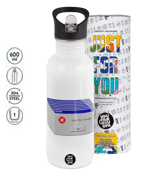 Fatal Error — White water bottle with straw, stainless steel 600ml