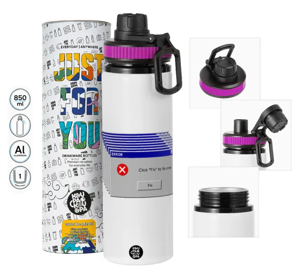 Fatal Error — Metallic water bottle with safety lid, 850ml aluminum