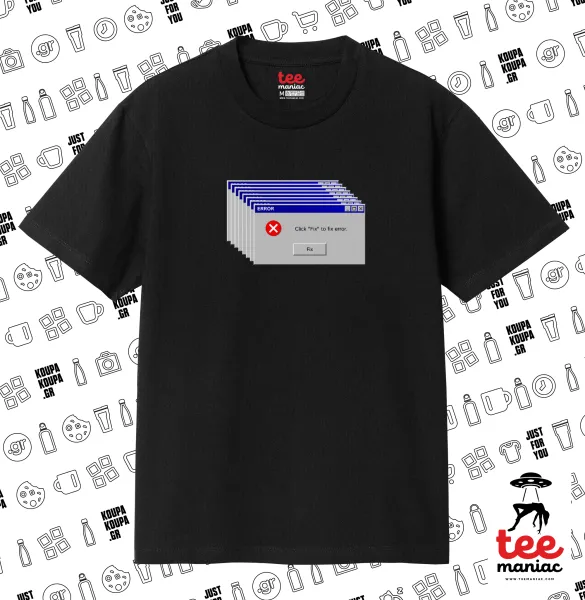 Fatal Error — ΜΑΥΡΟ Κλασικό T-Shirt, διπλής ραφής, χωρίς πλευρικές ραφές από 100% βαμβάκι. Vegan & OEKO-TEX πιστοποιημένο.