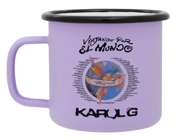 Karol G Tropicoqueta — Metal enamel mug, matte light pastel purple, 360ml