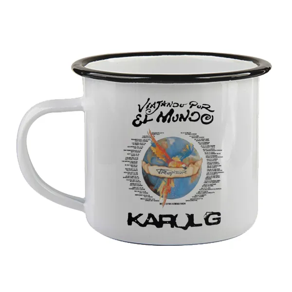 Karol G Tropicoqueta — Enamel mug with black rim, 360ml