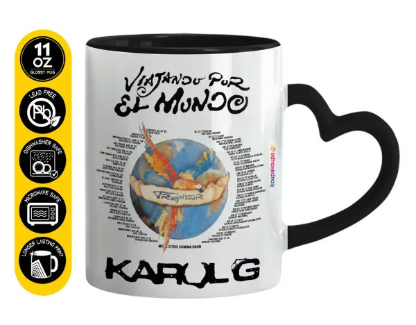 Karol G Tropicoqueta — Κούπα καρδιά χερούλι μαύρη, κεραμική, 330ml