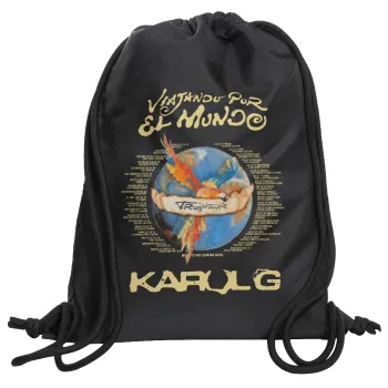 Karol G Tropicoqueta, Τσάντα πλάτης πουγκί GYMBAG Μαύρη, με τσέπη (40x48cm) & χονδρά κορδόνια