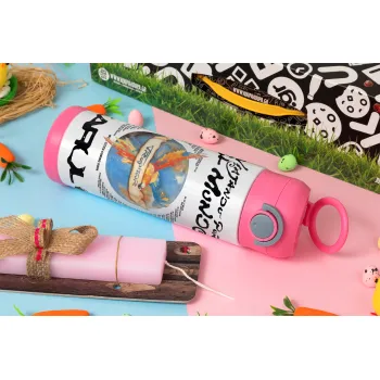 Karol G Tropicoqueta, Πασχαλινή Λαμπάδα με Παιδικό παγούρι θερμό, ανοξείδωτο, με καλαμάκι ασφαλείας, ΡΟΖ (500ml)