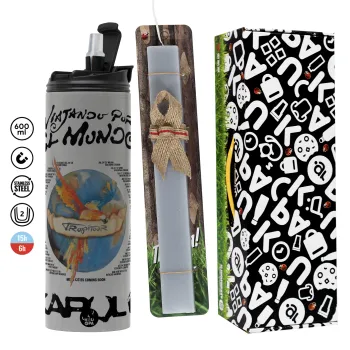 Karol G Tropicoqueta, Πασχαλινή Λαμπάδα με Travel Tumbler θερμό (600ml, BPA free) & κερί αρωματικό πλακέ (30cm) (ΓΚΡΙ)