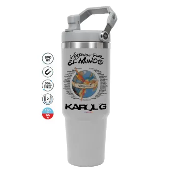 Karol G Tropicoqueta, GREY Travel Tumbler with Handle 890ml