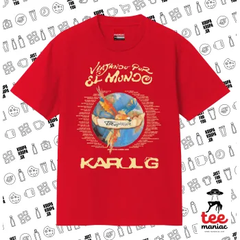 Karol G Tropicoqueta, ΚΟΚΚΙΝΟ Κλασικό T-Shirt, διπλής ραφής, χωρίς πλευρικές ραφές από 100% βαμβάκι. Vegan & OEKO-TEX πιστοποιημένο.
