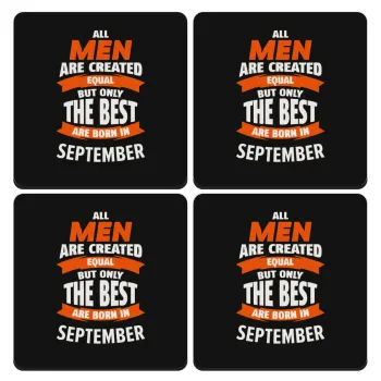 All men are created equal but only the best are born in September, ΣΕΤ 4 Σουβέρ ξύλινα τετράγωνα (9cm)