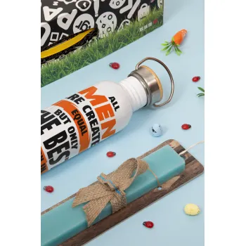 All men are created equal but only the best are born in September, Πασχαλινή Λαμπάδα με παγούρι μεταλλικό (620ml, stainless steel) & κερί αρωματικό πλακέ (30cm) (ΤΙΡΚΟΥΑΖ)