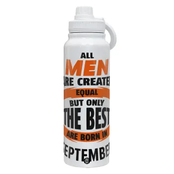 All men are created equal but only the best are born in September, Θερμός 1L Ανοξείδωτο με Βάση Κινητού & Διπλά Τοιχώματα