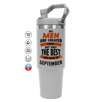 All men are created equal but only the best are born in September, ΓΚΡΙ χρώματος Θερμός Ανοξείδωτο 890ml (30oz) με χερούλι