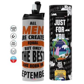 All men are created equal but only the best are born in September, Tumbler ποτήρι θερμό ΓΚΡΙ από ανοξείδωτο ατσάλι 600ml