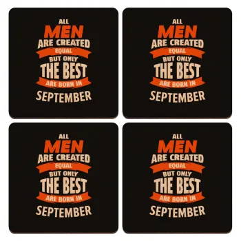 All men are created equal but only the best are born in September, ΣΕΤ x4 Σουβέρ ξύλινα τετράγωνα plywood (9cm)
