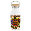 Metallic thermos (Stainless steel) White with wooden lid (bamboo), double-walled, 350ml