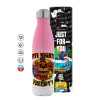 Metal mug thermos Pink/White (Stainless steel), double wall, 500ml