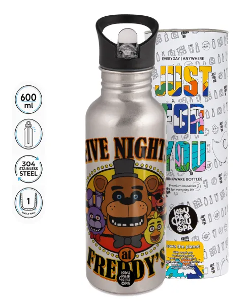 Five Nights at Freddy's — Παγούρι νερού Ασημένιο με καλαμάκι, ανοξείδωτο ατσάλι 600ml