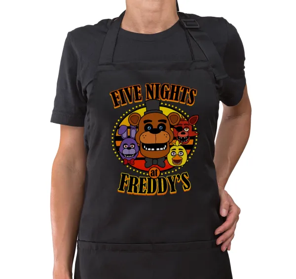 Five Nights at Freddy's — Black full-length chef's cooking apron with pockets (adult)