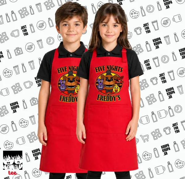 Five Nights at Freddy's — Red kids' full-length kitchen apron with pockets (one size, kids)
