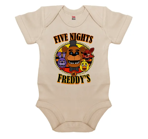 Five Nights at Freddy's — Short-sleeve baby bodysuit, 0-18 months, natural (ecru), 100% organic cotton