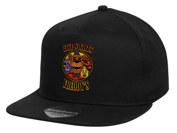 Five Nights at Freddy's — Καπέλο παιδικό Flat Snapback, Μαύρο (100% ΒΑΜΒΑΚΕΡΟ, ΠΑΙΔΙΚΟ, UNISEX, ONE SIZE)