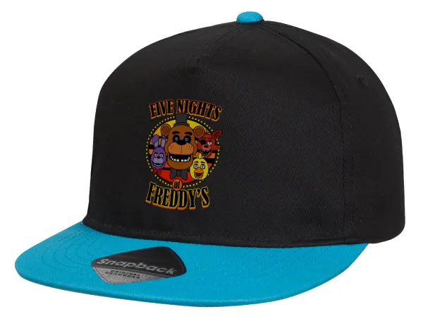 Five Nights at Freddy's — Child's Flat Snapback Hat, Black/Blue (100% COTTON, CHILD, UNISEX, ONE SIZE)