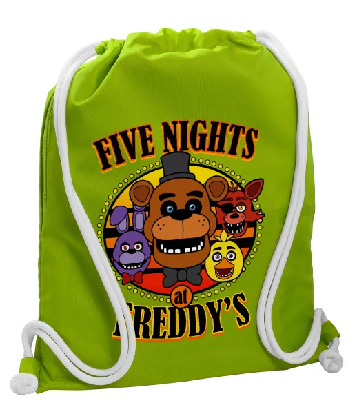 Five Nights at Freddy's — Backpack bag GYMBAG LIME GREEN, with pocket (40x48cm) & thick cords