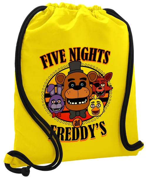 Five Nights at Freddy's — Τσάντα πλάτης πουγκί GYMBAG Κίτρινη, με τσέπη (40x48cm) & χονδρά κορδόνια