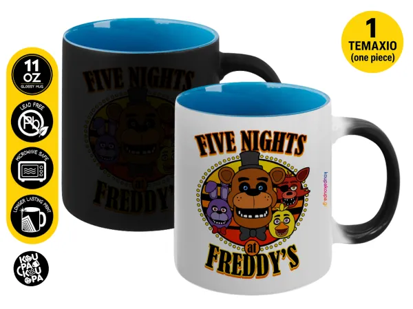 Five Nights at Freddy's — Magic mug with blue interior, ceramic, 330ml, changes colour with hot drinks